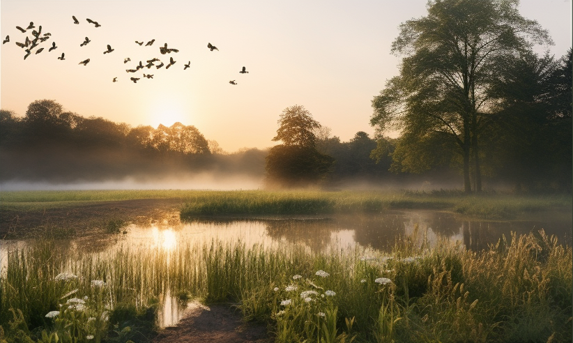 Nederlands landschap rust vogels bomen water
